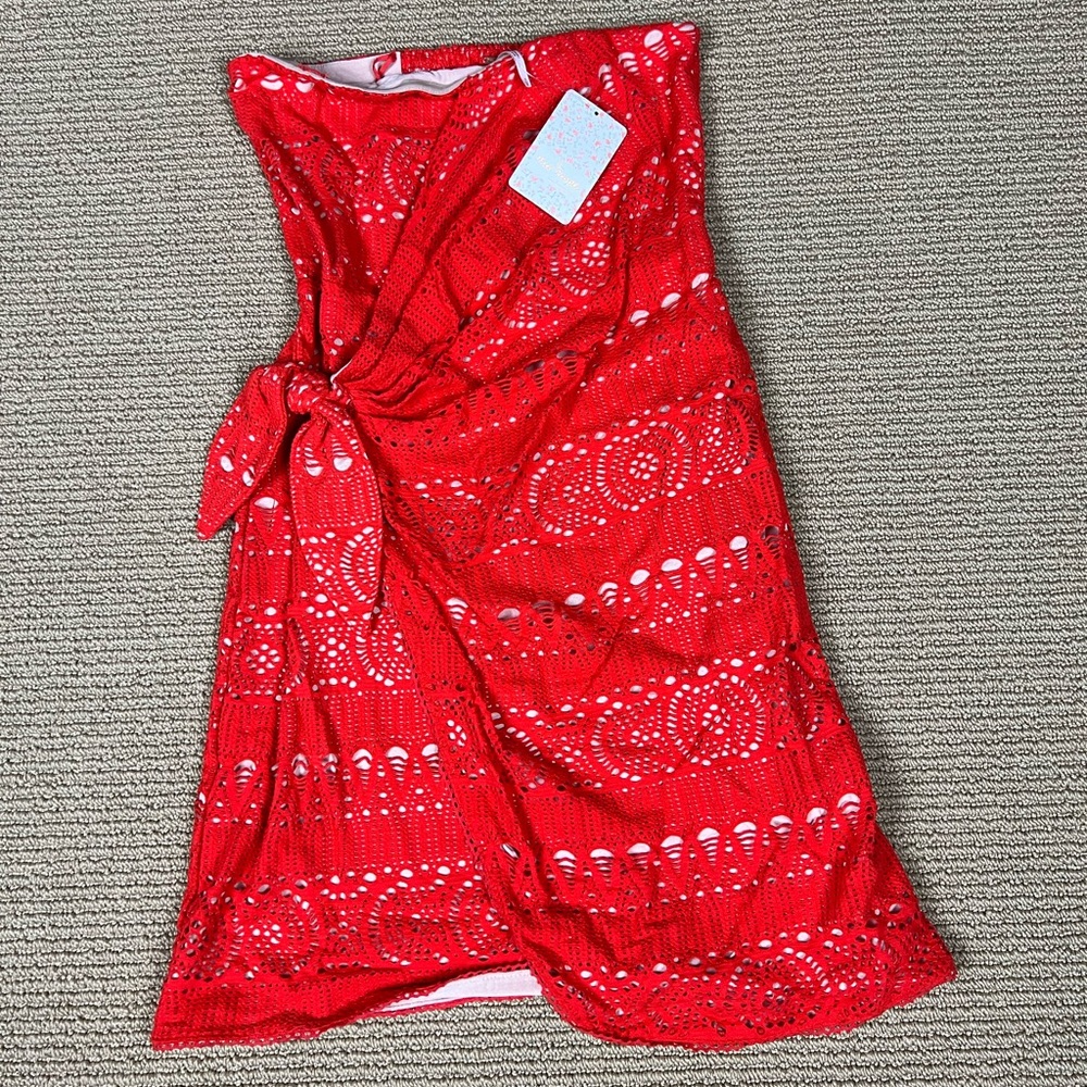 Free People Oceanside Strapless‎ Ruched Crochet Eyelet Lace Dress NWT - Picture 3 of 7